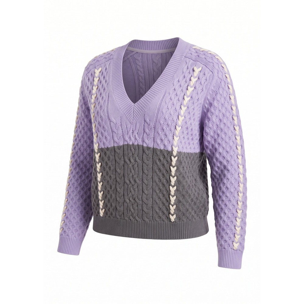NWT CLUB MONACO Cable Knit Color Block V-neck Sweater, Medium